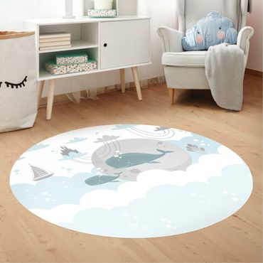 Runder Vinyl-Teppich - Wolken mit Wal und Schloss
