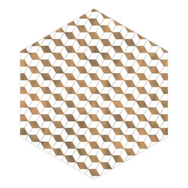 Hexagon Mustertapete selbstklebend - Würfel Muster in 3D Gold