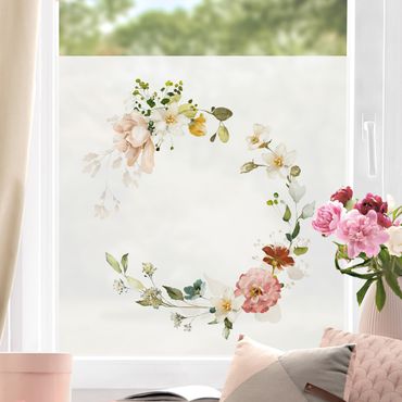 Fensterfolie - Sichtschutz - Zarter Aquarell Blütenkranz - Fensterbilder