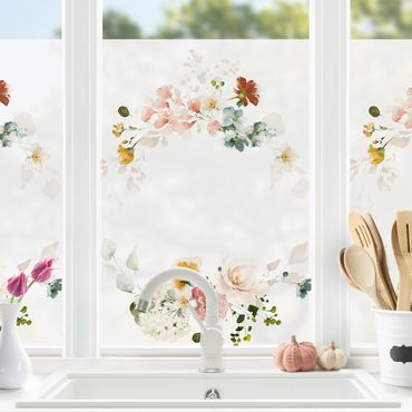 Fensterfolie - Sichtschutz - Zarter Blütenkranz Aquarell - Fensterbilder