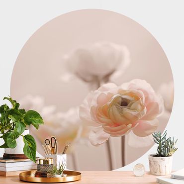 Runde Tapete selbstklebend - Zarter Strauch an Rosa Blüten