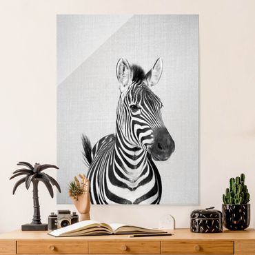Glasbild - Zebra Zilla Schwarz Weiß - Hochformat