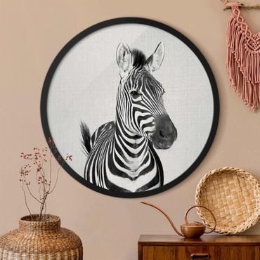 Rundes Gerahmtes Bild - Zebra Zilla Schwarz Weiß