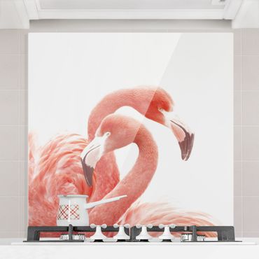 Spritzschutz Glas - Zwei Flamingos - Quadrat 1:1