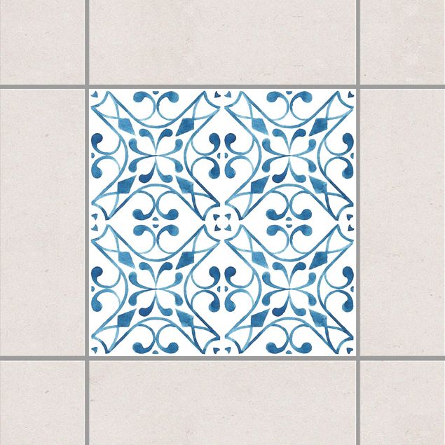 Fliesenfolie Retro Blau Weiß Muster Serie No.3
