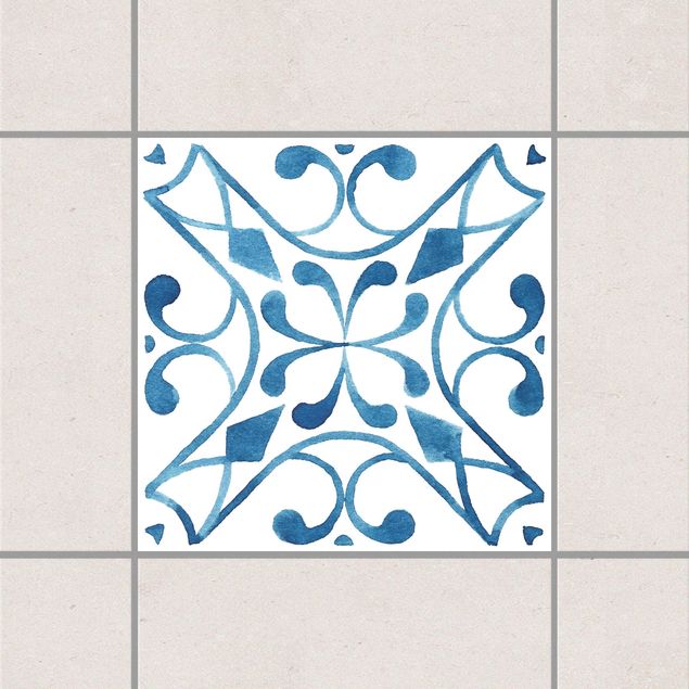Fliesenfolie Retro Muster Blau Weiß Serie No.3