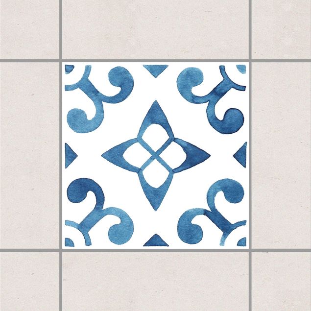 Klebefliesen Retro Muster Blau Weiß Serie No.5