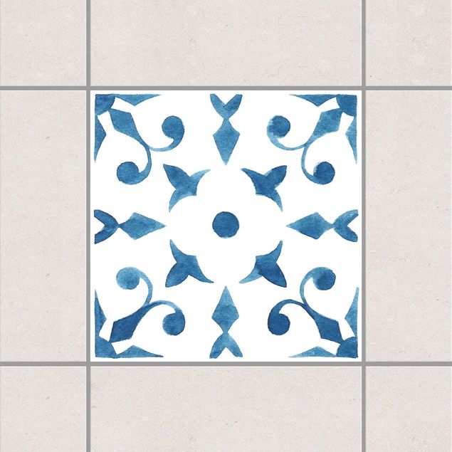 Fliesenfolie Retro Muster Blau Weiß Serie No.6