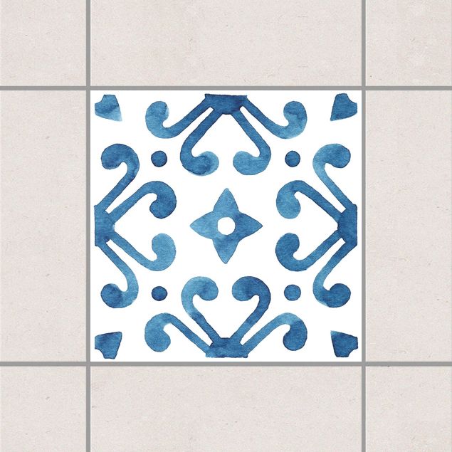 Fliesenfolie Retro Muster Blau Weiß Serie No.7