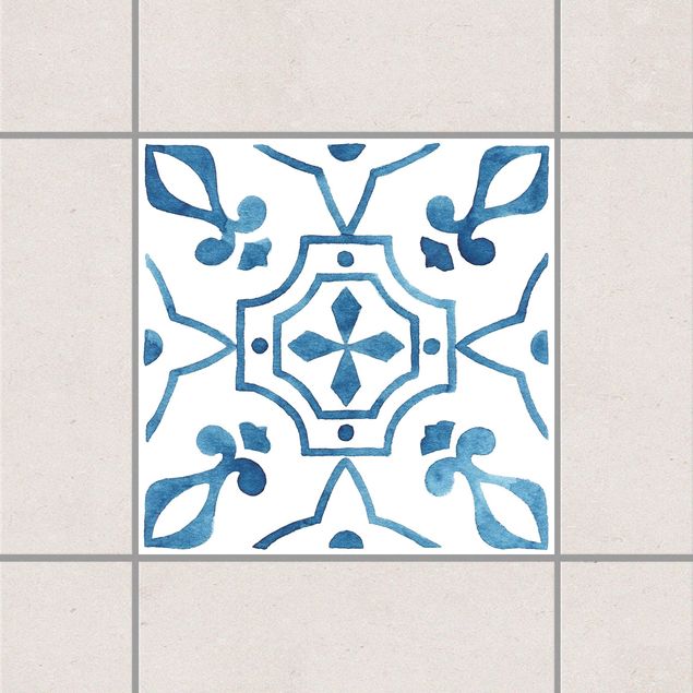 Klebefliesen Retro Muster Blau Weiß Serie No.9