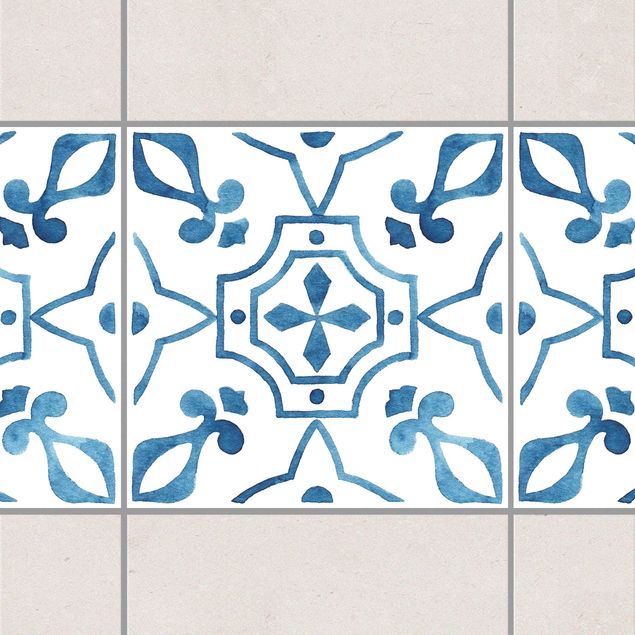 Fliesensticker Ornamente Muster Blau Weiß Serie No.9