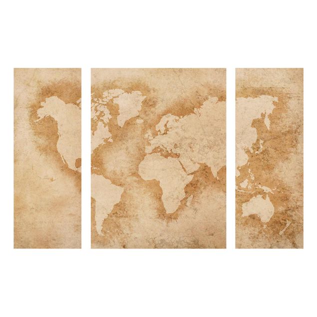 Glasbild mehrteilig - Antike Weltkarte 3-teilig
