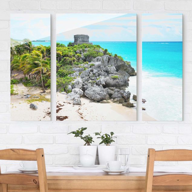 Glas Wandbilder Karibikküste Tulum Ruinen