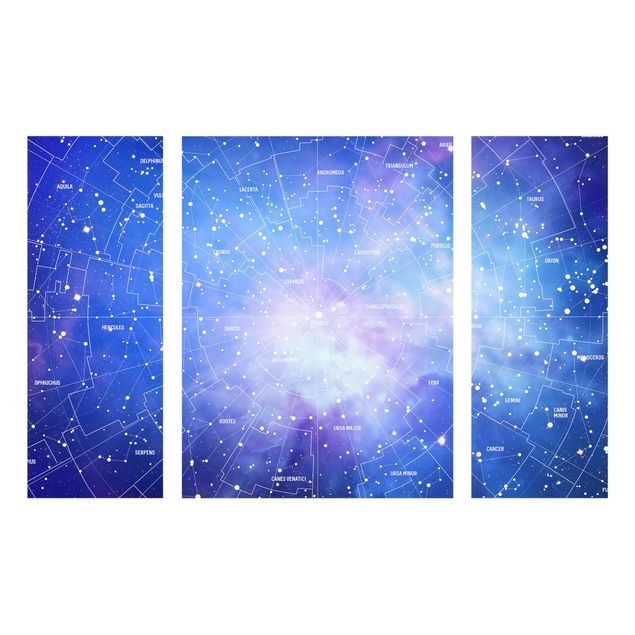 Glasbild mehrteilig - Sternbild Himmelkarte 3-teilig