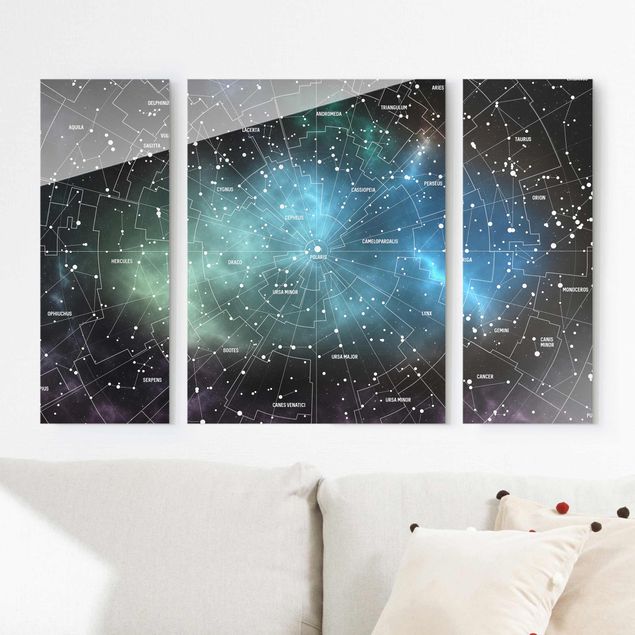 Glasbilder XXL Sternbilder Karte Galaxienebel