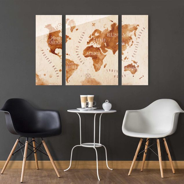 Bilder auf Glas Weltkarte Aquarell beige braun