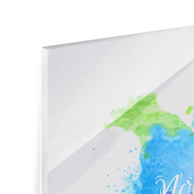 Glasbild mehrteilig - Weltkarte Aquarell blau grün 3-teilig