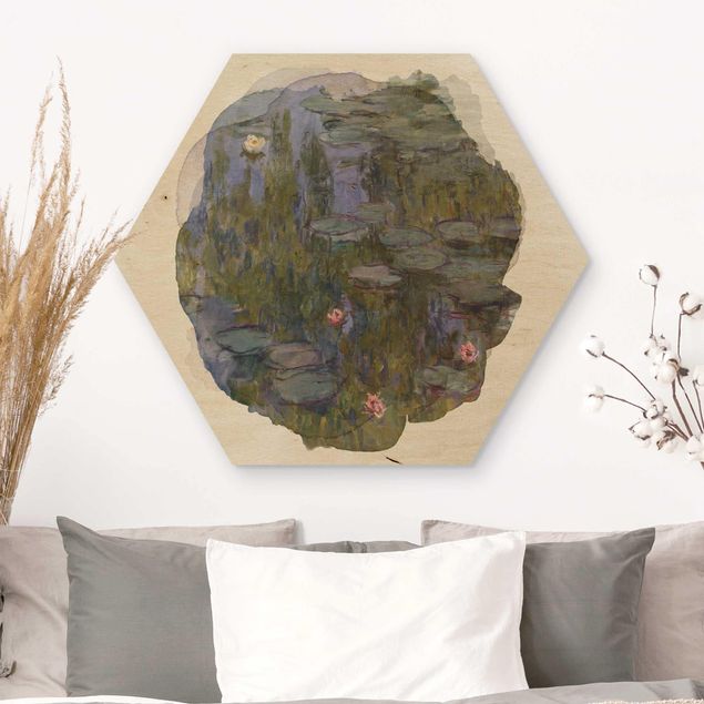 Holzbilder Blumen Wasserfarben - Claude Monet - Seerosen (Nympheas)