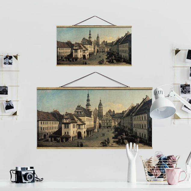 Stoffbild mit Posterleisten - Bernardo Bellotto - Der Marktplatz in Pirna - Querformat 2:1