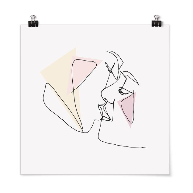 Poster - Kuss Gesichter Line Art - Quadrat 1:1