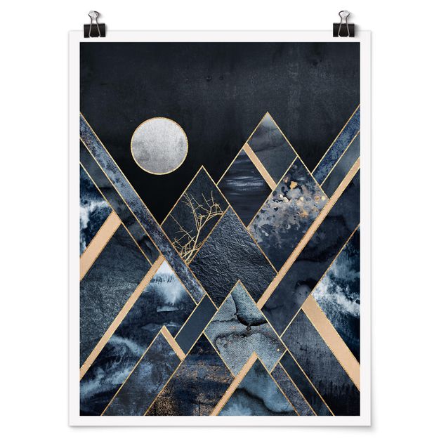 Elisabeth Fredriksson Bilder Goldener Mond abstrakte schwarze Berge