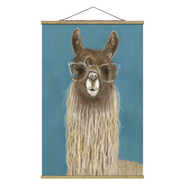 Stoffbild mit Posterleisten - Lama mit Brille III - Hochformat 2:3