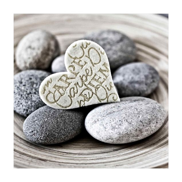 Teppich beige Carpe Diem Herz mit Steinen