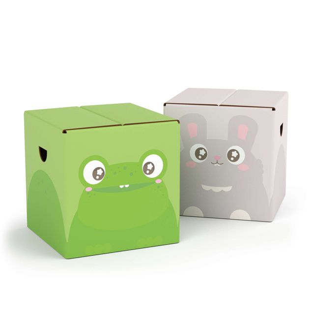 FOLDZILLA 2-teiliges Kinderhocker Set Pappe - Happy Frosch & Hase