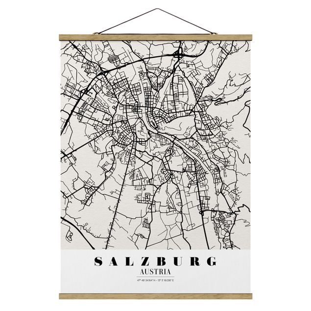 Stoffbild mit Posterleisten - Stadtplan Salzburg - Klassik - Hochformat 3:4