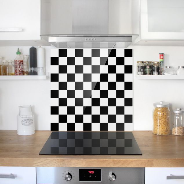 Küchenspritzschutz Geometrisches Muster Schachbrett Schwarz Weiß