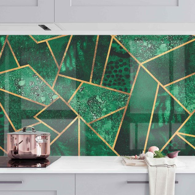 Platte Küchenrückwand Dunkler Smaragd mit Gold II