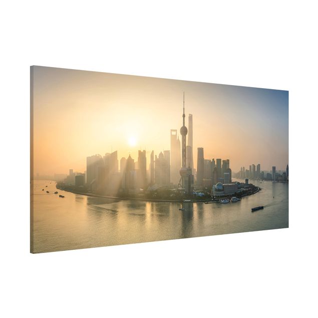 Magnettafel - Pudong bei Sonnenaufgang - Panorama Querformat