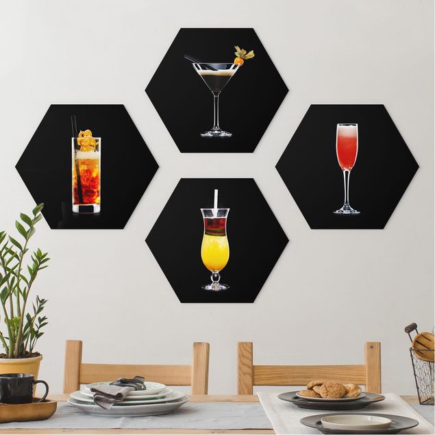 Wandbilder Cocktail Set auf Schwarz Set I