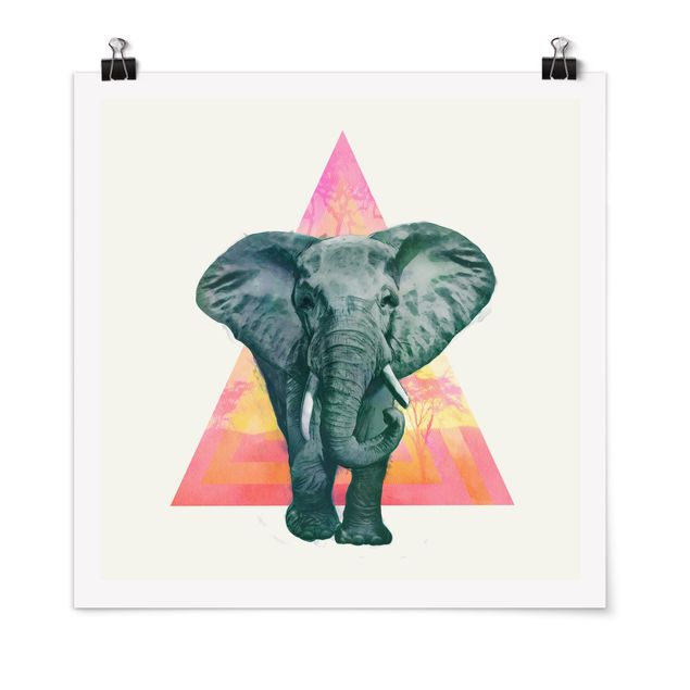 Poster - Illustration Elefant vor Dreieck Malerei - Quadrat 1:1
