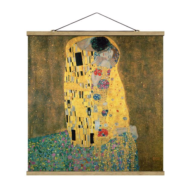Stoffbild mit Posterleisten - Gustav Klimt - Der Kuß - Quadrat 1:1