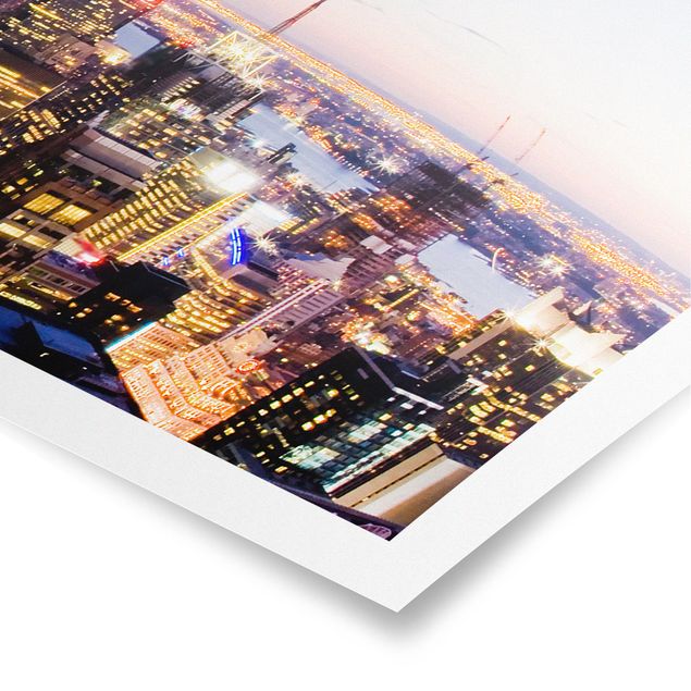 Poster - New York Skyline bei Nacht - Panorama Querformat
