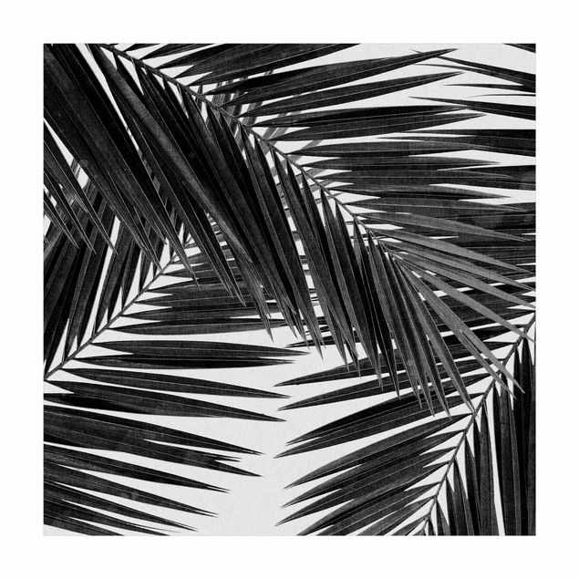 Teppich Dschungel Blick durch Palmenblätter schwarz weiß