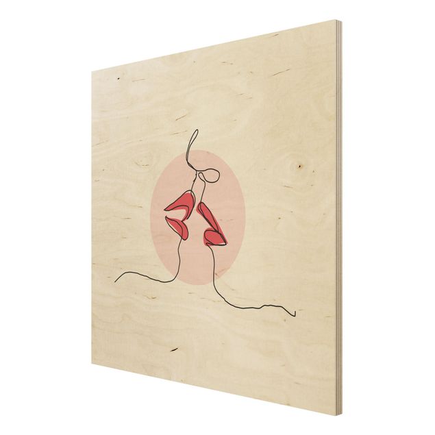 Holzbild - Lippen Kuss Line Art - Quadrat 1:1