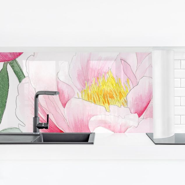 Küchenrückwand selbstklebend Zeichnung Rosa Päonien I