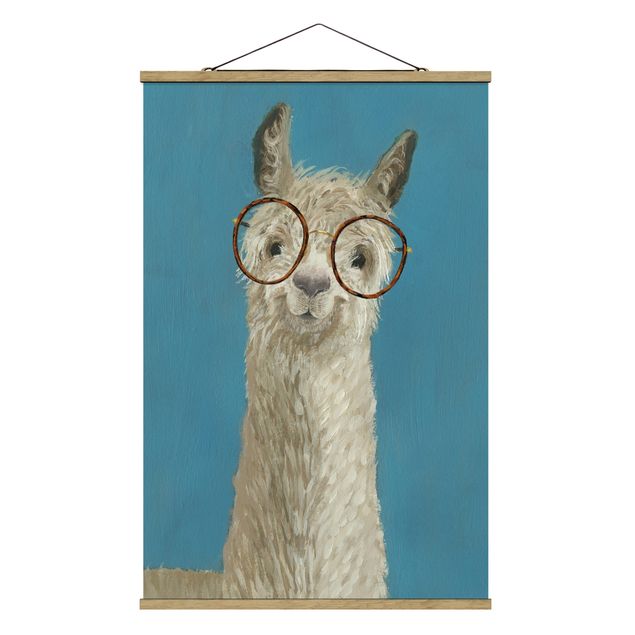 Stoffbild mit Posterleisten - Lama mit Brille I - Hochformat 2:3