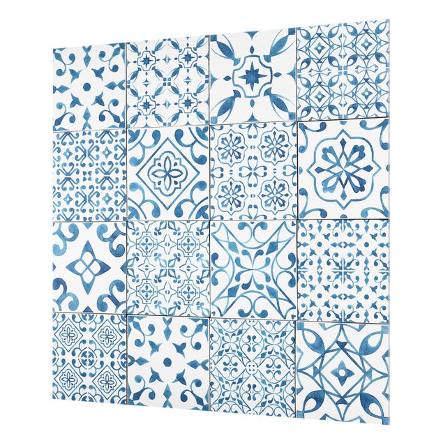 Glas Spritzschutz - Musterfliesen Blau Weiß - Quadrat - 1:1