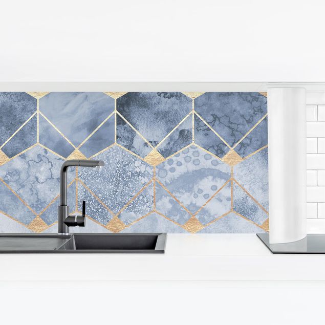 Küchenrückwand selbstklebend Blaue Geometrie goldenes Art Deco