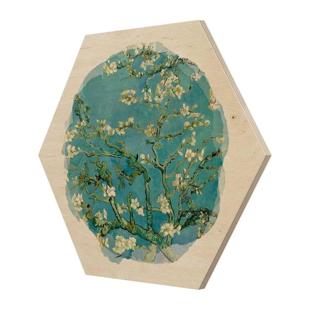 Hexagon Bild Holz - Wasserfarben - Vincent van Gogh - Mandelblüte