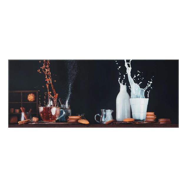 Spritzschutz Glas - Milch und Tee Komposition - Panorama - 5:2