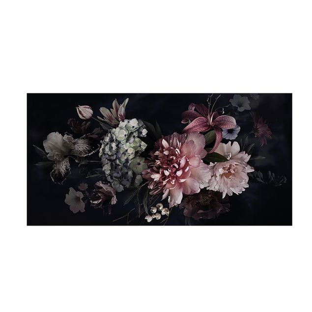 teppich mit blumenmuster Blumen mit Nebel auf Schwarz
