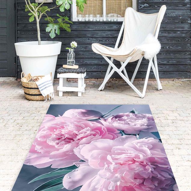 Teppich für Balkon Vase mit Rosa Pfingstrosen Shabby