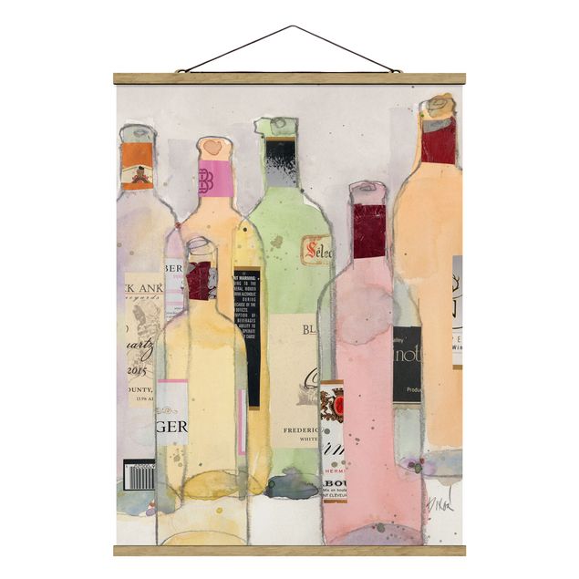 Stoffbild mit Posterleisten - Weinflaschen in Wasserfarbe I - Hochformat 3:4