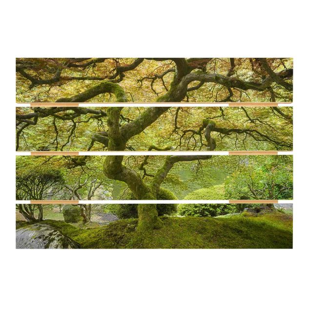 Holzbild - Grüner Japanischer Garten - Querformat 2:3