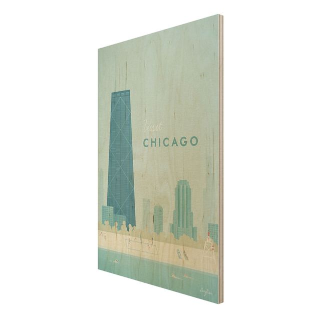 Holzbild maritim Reiseposter - Chicago