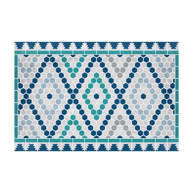 Blauer Teppich Marokkanisches Fliesenmuster Türkis Blau